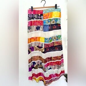 Jayli Patchwork Boho Maxi Skirt Y2K Eclectic Hippie Festival Tiered Multicolored